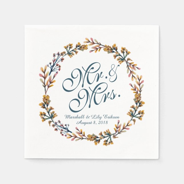 Servilleta De Papel Boda floral elegante y personalizado | Napkin (Anverso)