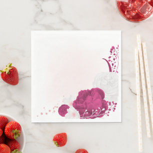 Servilleta De Papel boda floral fucsia y blanca