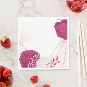 Servilleta De Papel boda floral fucsia y blanco