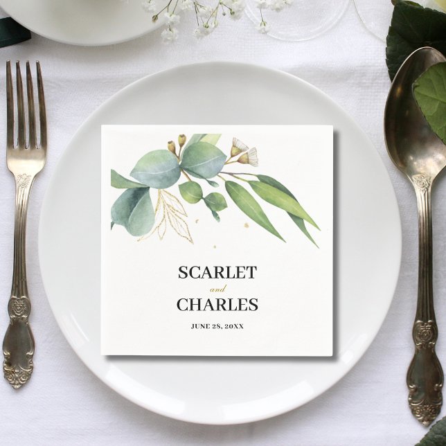 Servilleta De Papel Boda floral geométrica de eucalipto (Eucalyptus greenery geometric wedding napkins add modern style to every place setting.)