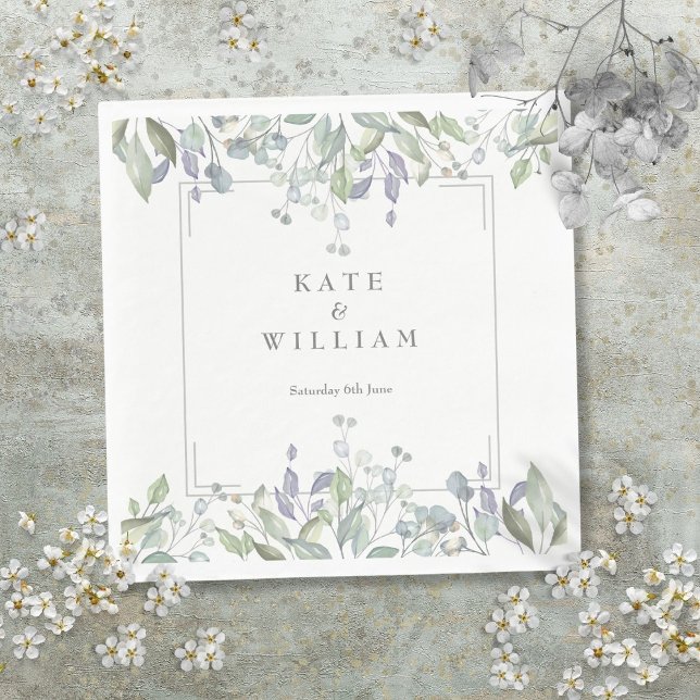Servilleta De Papel Boda floral geométrica de salvia y lila (Sage and Lilac Floral Geometric Wedding Napkins)