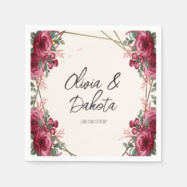 Servilleta De Papel Boda floral geométrica Rosa (Anverso)