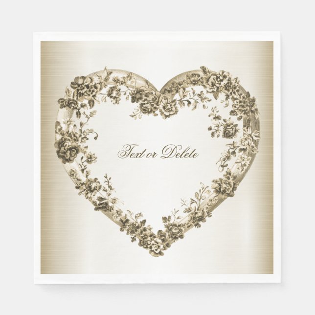 Servilleta De Papel Boda Floral Golden Ornate Frame Elegante (Anverso)