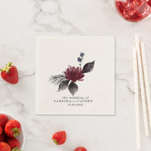 Servilleta De Papel Boda floral gótica azul borgoña de la Marina