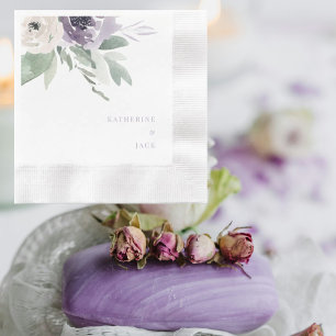 Servilleta De Papel Boda Floral Lavanda Personalizada Con Monograma