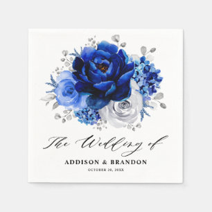 Servilleta De Papel Boda floral metálico plateado azul real