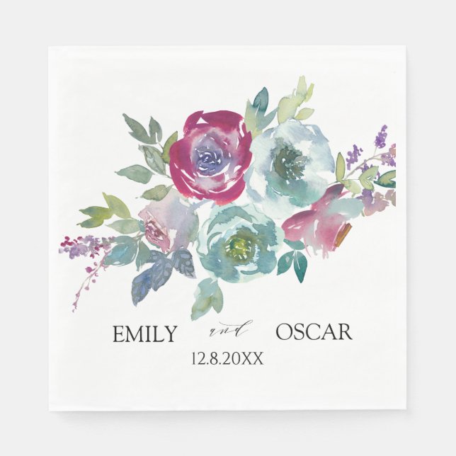 Servilleta De Papel Boda floral Mint & Mauve (Anverso)