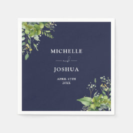 Servilleta De Papel Boda floral moderna de greenery azul marino