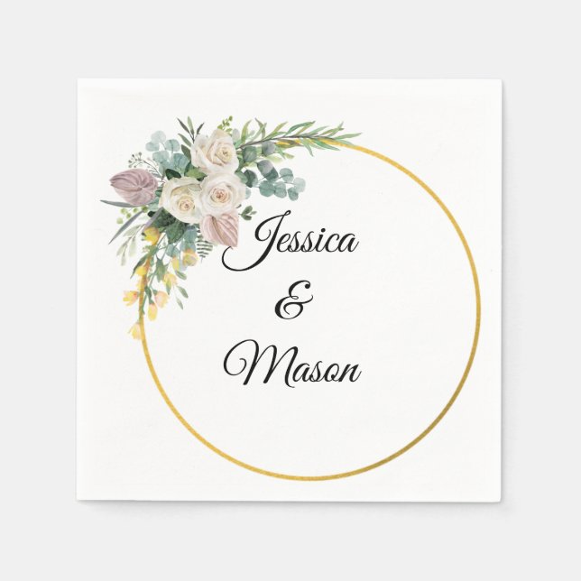 Servilleta De Papel Boda floral moderna personalizada de Bloom (Anverso)