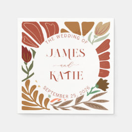 Servilleta De Papel Boda floral moderno Boho Terracotta Retro