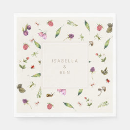 Servilleta De Papel Boda floral moderno Greenery Berries Insects