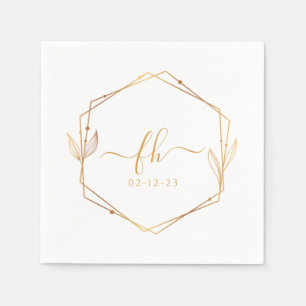 Servilleta De Papel Boda Floral Monograma de Lujo en Oro Blanco Elegan