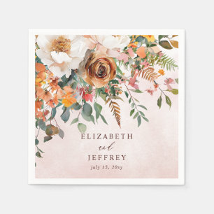 Servilleta De Papel Boda Floral Naranja Rústica de Otoño