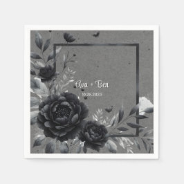 Servilleta De Papel Boda floral negra gótica