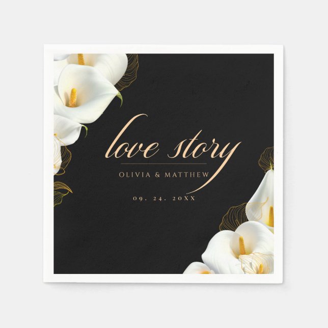 Servilleta De Papel Boda floral negra moderna (Anverso)