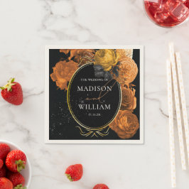 Servilleta De Papel Boda Floral negra y Naranja personalizada