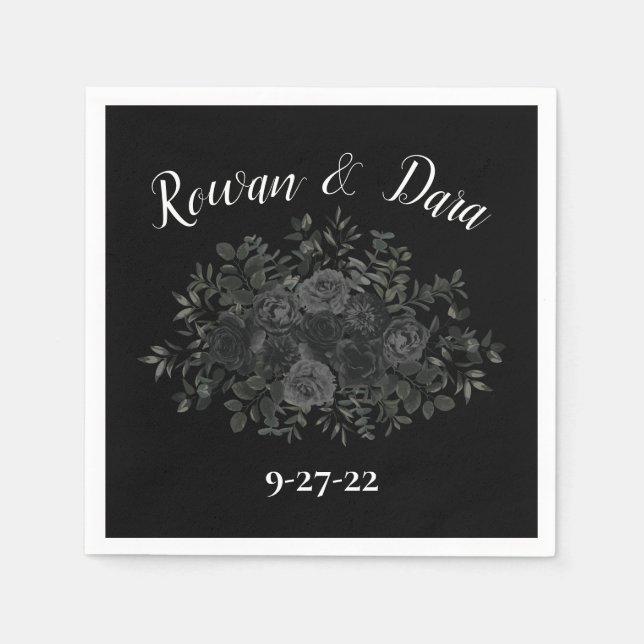 Servilleta De Papel Boda floral negro (Anverso)