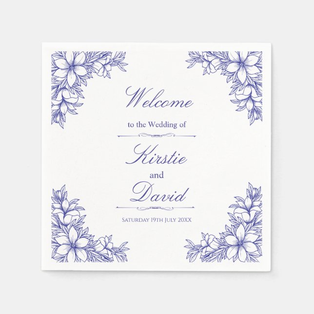 Servilleta De Papel Boda Floral Ornate Azul (Anverso)