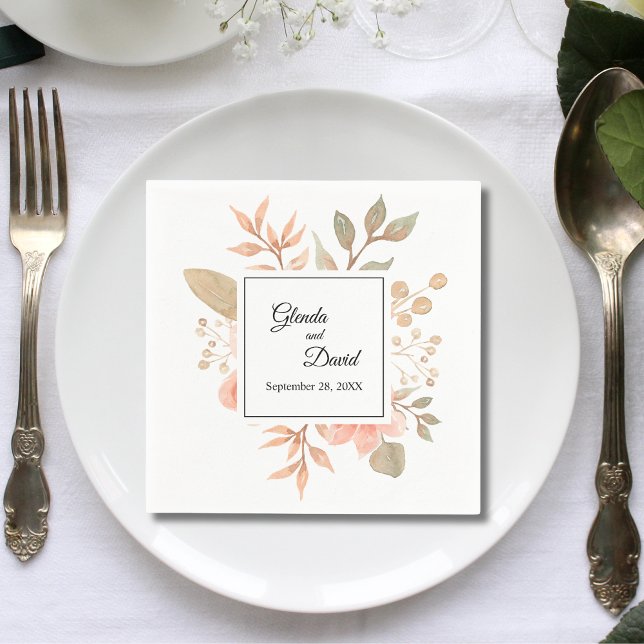 Servilleta De Papel Boda Floral Otoñal Rústica Personalizada (Personalized rustic autumn floral napkins add warm seasonal charm to your wedding table)