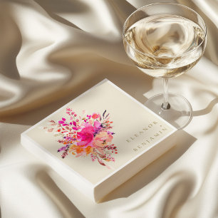 Servilleta De Papel Boda floral personalizada de acuarela en marfil ro