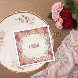 Servilleta De Papel Boda floral primaveral romántica rosa y roja
