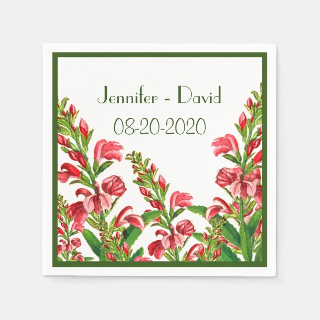 Servilleta De Papel Boda floral roja bonita (Anverso)