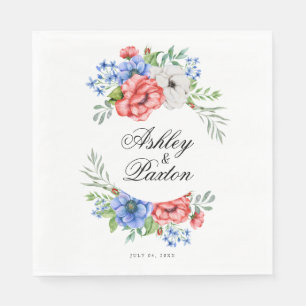 Servilleta De Papel Boda floral rojo, blanco y azul