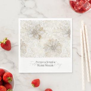 Servilleta De Papel Boda floral romántica bonita crema marfil chic