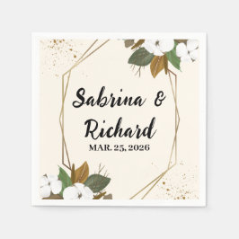 Servilleta De Papel Boda Floral Romántica Marrón Y Crema