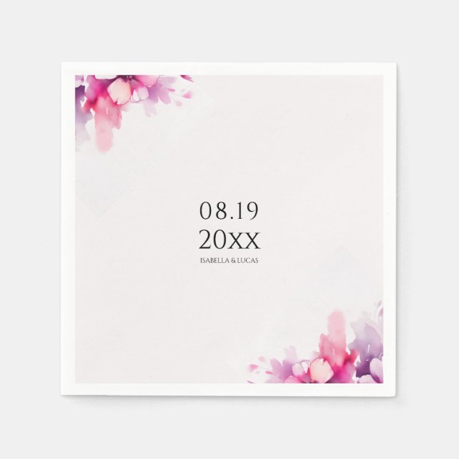 Servilleta De Papel Boda floral rosa acuarela (Anverso)