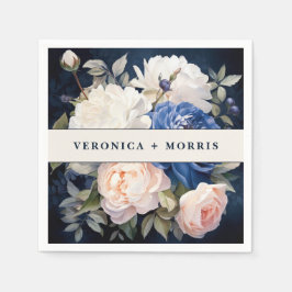 Servilleta De Papel Boda floral rosa azul marino y turbio Rubor