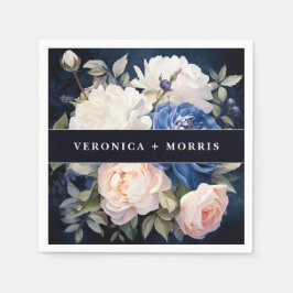 Servilleta De Papel Boda floral rosa azul marino y turbio Rubor