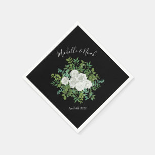 Servilleta De Papel Boda floral rosa blanca y negra