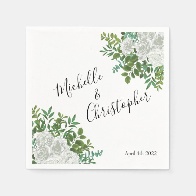 Servilleta De Papel Boda floral rosa blanca y negra (Anverso)