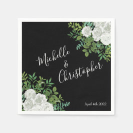 Servilleta De Papel Boda floral rosa blanca y negra