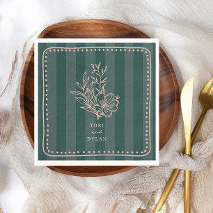 Servilleta De Papel Boda Floral Rosa Bouquet Green Stripe