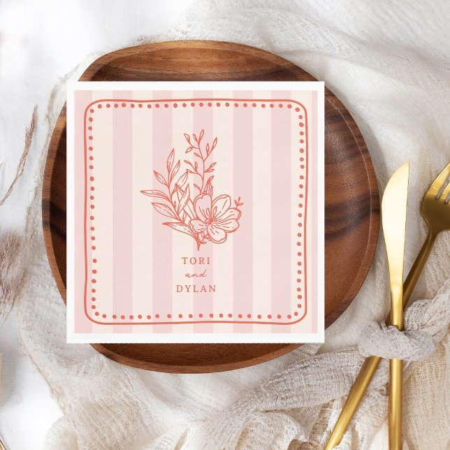 Servilleta De Papel Boda Floral Rosa Bouquet Stripe (Subido por el creador)