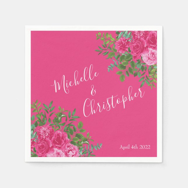 Servilleta De Papel Boda floral rosa brillante (Anverso)