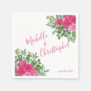 Servilleta De Papel Boda floral rosa brillante