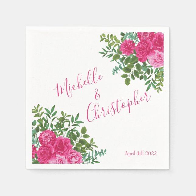Servilleta De Papel Boda floral rosa brillante (Anverso)