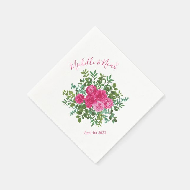 Servilleta De Papel Boda floral rosa brillante (Borde)