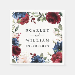 Servilleta De Papel Boda floral rosa de Rubor azul marino y borgoña