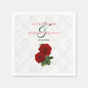 Servilleta De Papel Boda Floral Rosa Roja Profunda