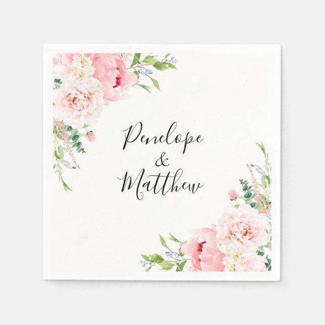 Servilleta De Papel Boda floral rosa Rubor (Anverso)