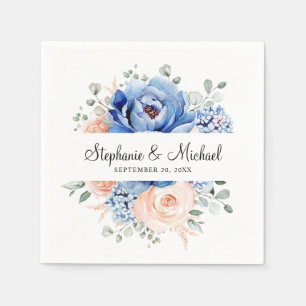 Servilleta De Papel Boda floral rosa Rubor con pizarra azul turbia