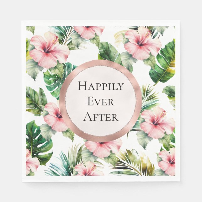Servilleta De Papel Boda floral rosado trópico Hibiscus (Anverso)