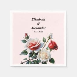 Servilleta De Papel boda floral rosas rojas blancas de color rosa boni