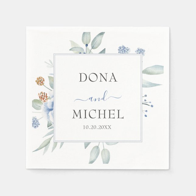 Servilleta De Papel Boda Floral Rustic Blue Winter (Anverso)