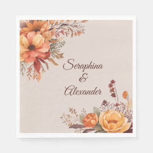 Servilleta De Papel Boda Floral Rústica Acuarela de Otoño