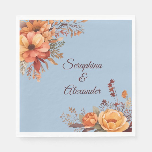 Servilleta De Papel Boda Floral Rústica Acuarela de Otoño (Anverso)